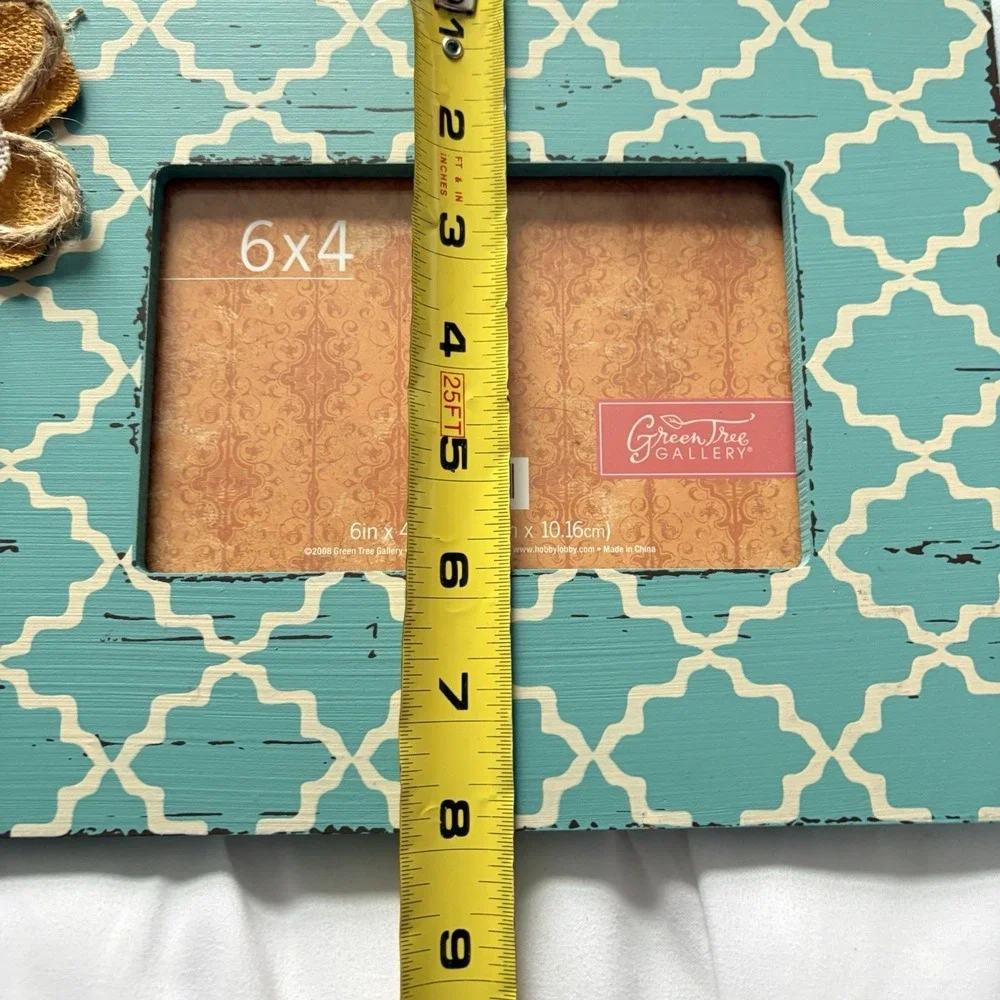 Hobby Lobby Blue Cream Wooden Picture Frame‎ 4x6 Burlap Flowers Country Western